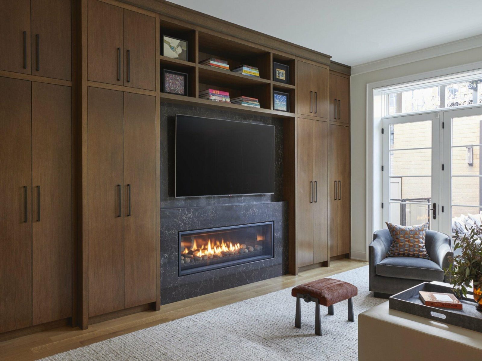 Cozy Sitting Room with Built-Ins and Fireplace