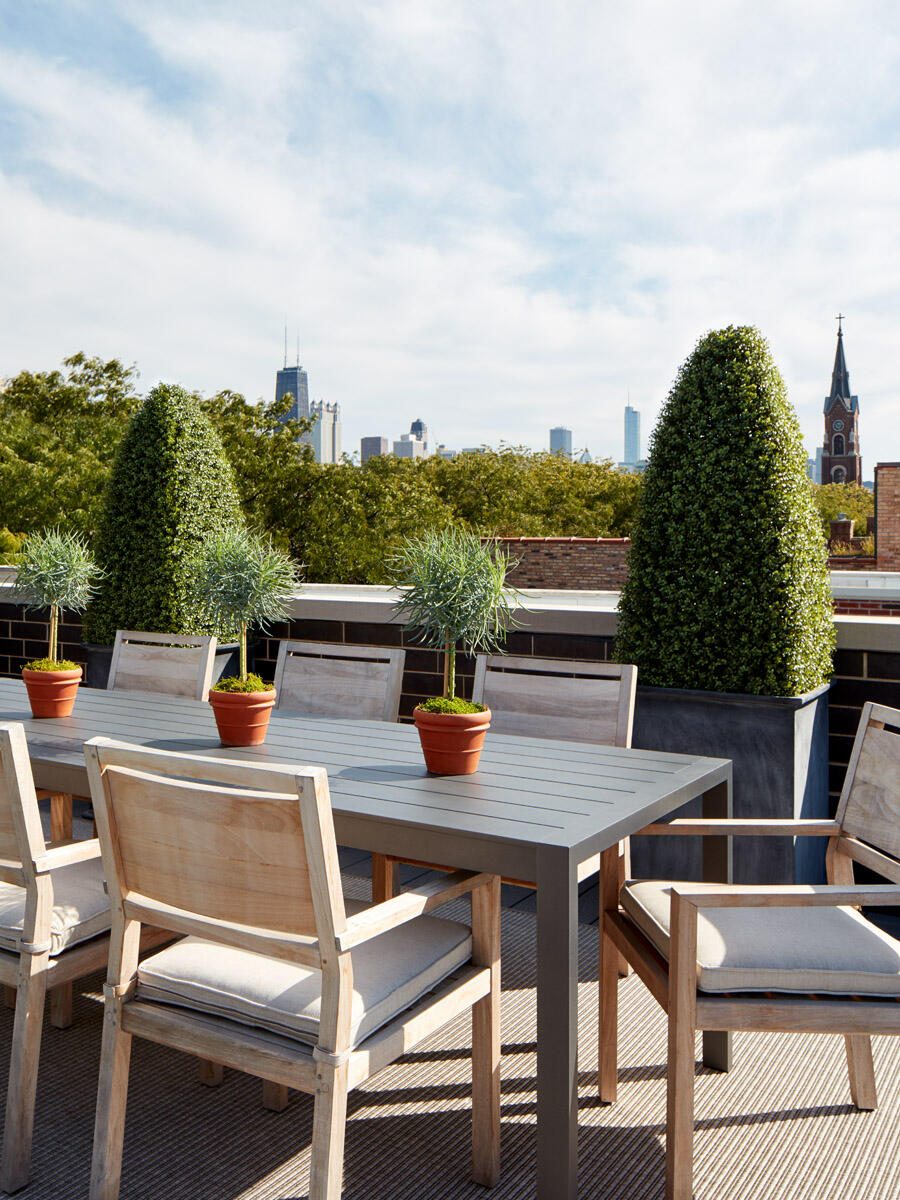Earthy Outdoor Dining Table on Rooftop in Chicago